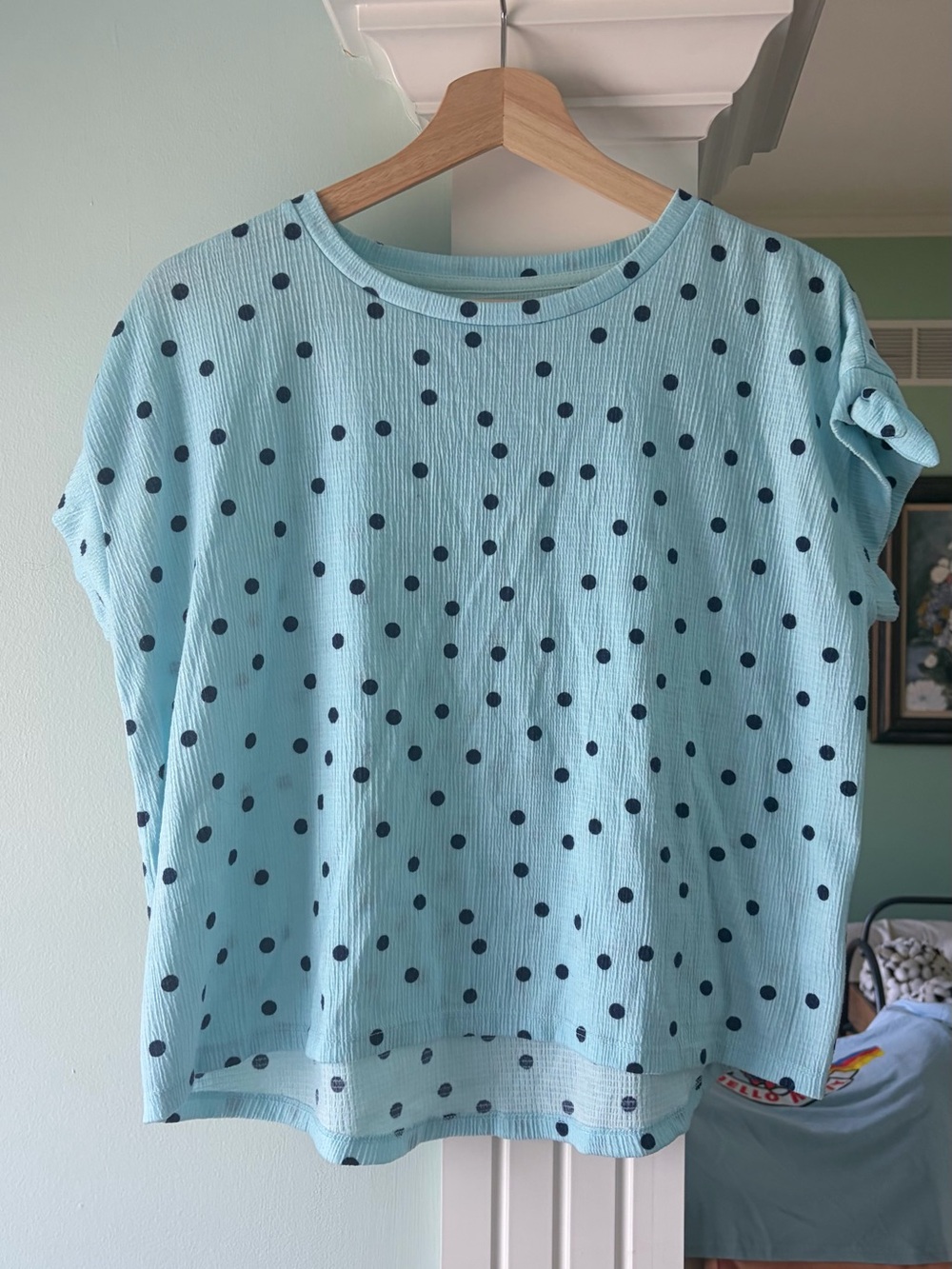 Women’s Light Blue Polka Dot Short Sleeve Blouse